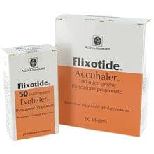 Flixotide Evohaler 50 mcg ja Flixotide Accuhaler (Diskus) 100 mcg tuotepakkaukset