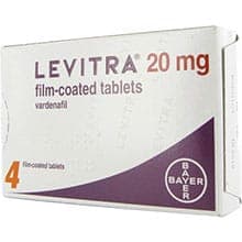 Paket med 12 filmbelagda levitra -tabletter 20 mg verdanafil från Bayer