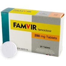 Embalagem Famvir (Famciclovir) 250 mg, 21 comprimidos revestidos por películas