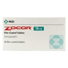 Embalagem Zocor (Sinvastatina) 10 mg, 28 comprimidos revestidos por películas