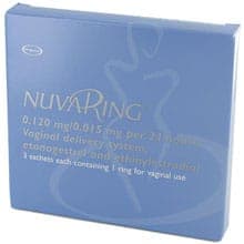 Embalagem Nuvaring Anel Vagina (Etonogestrel/Ethinylestradiol) 0.120 mg/0.015 mg por dia, 1 anel