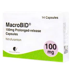 Embalagem MacroBID (Nitrofurantoína) 100 mg, 14 comprimidos
