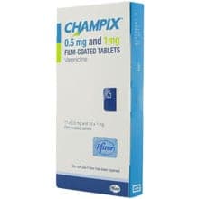 Embalagem de Champix (varenilina) 1mg, 28 comprimidos revestidos por película