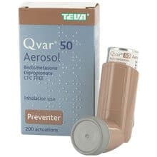 Packung von Qvar 50 Mikrogramm Aerosol und Inhalator 