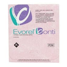 Evorel Conti 8 Pflaster mit Estradiol und Norethisteronacetat Verpackung