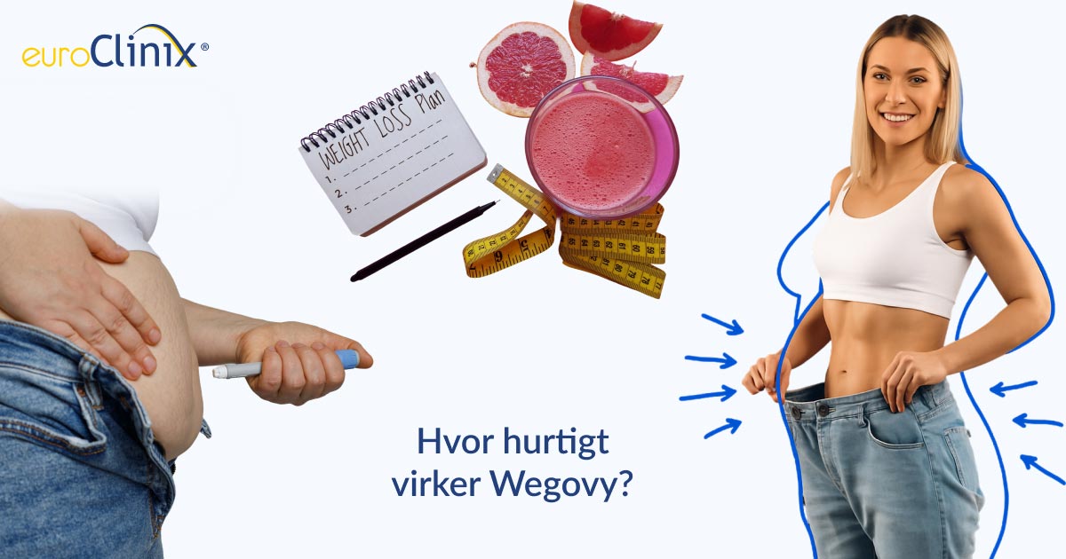 Collage af billeder af kvinde, der bruger en vægttabspen, et glas grapefrugtjuice ved siden af en vægttabsplanbog og en glad kvinde med vægttabsresultater.