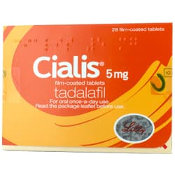 Pakke med 28 Cialis filmovertrukket tabletter af 5 mg tadalafil fra Lilly