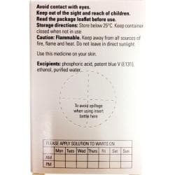 Bagsiden af ​​Warticon® 3ML -opløsningspakken