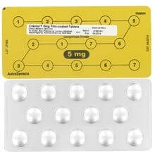Forside og bagside af 5 mg Crestor blisterpakke
