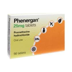 Phernergan pakke med 56 filmovertrukne tabletter af 25 mg promethazinhydrochlorid fra Sanofi
