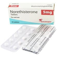 Boks indeholder 30 tabletter af Norethisteron 5 mg til oral brug med en blisterstrimmel