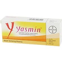 Pakke med 63 Yasmin filmovertrukne tabletter af 0.03 mg Ethinylestradiol og 3mg Drosperinon fra Bayer