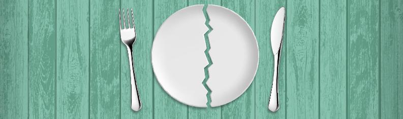 broken plate and knife and fork