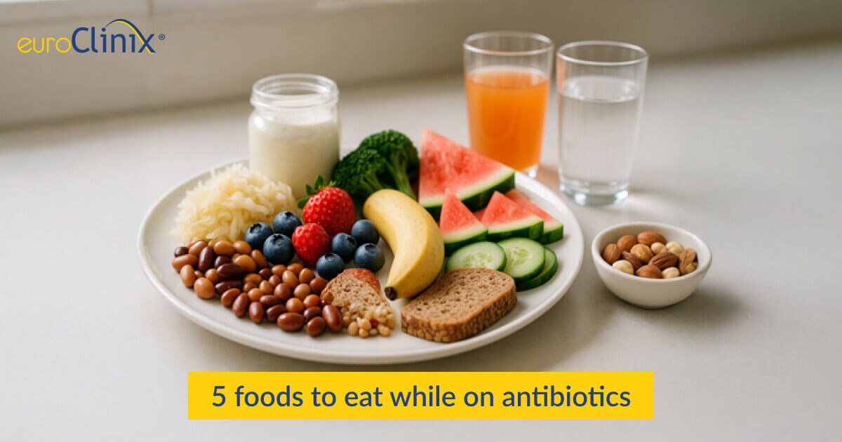 Selection of healthy food and drinks on a plate