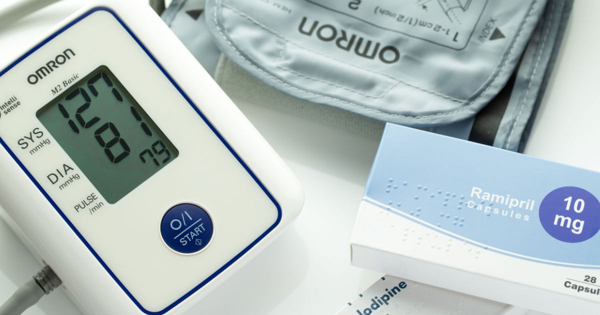 an image of ramipril and a blood pressure monitor