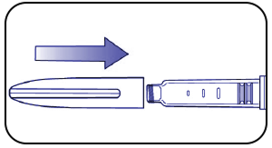  Diagram showing pen cap being removed on Mounjaro pen.