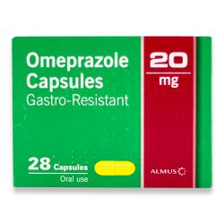 Box contains 28 Omeprazole 20mg gastro-resistant hard capsules