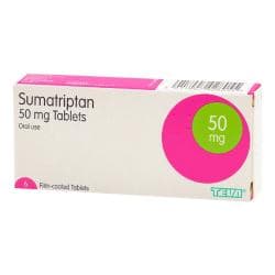 Box of 6 Sumatriptan 50mg film-coated tablets for oral use