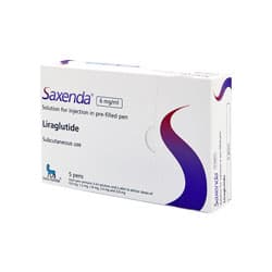 Box containing 5 pre-filled pens of Saxenda® 6mg/ml Liraglutide solution
