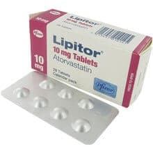 Box of Lipitor 10mg tablets with a blister strip
