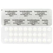 Front and rear view of Bendroflumethiazide 2.5mg tablet blister packs