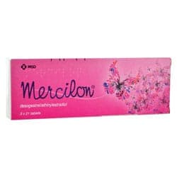 A box containing Mercilon® desogestrel/ethinylestradiol 63 tablets