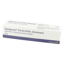 Box of 20g Xyloproct 5%/0.275% lidocaine/hydrocortisone acetate ointment