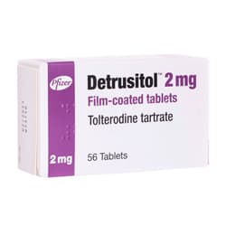 The Detrusitol box comes with 56 film-coated tablets of tolterodine tartrate 2mg