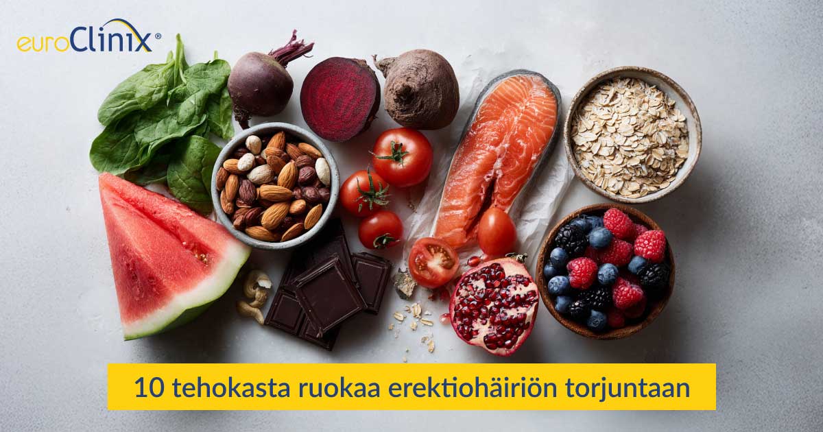 Kokoelma ruokia, joista voi olla apua erektiohäiriöön