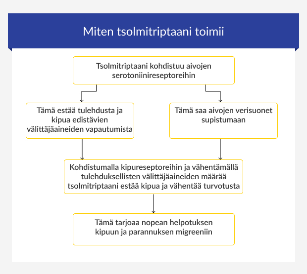 Tsolmitriptaanin vaikutus vaihe vaiheelta