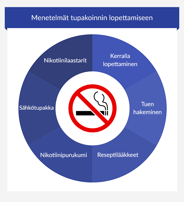 Infografiikka kuudesta erilaisesta tavasta lopettaa tupakointi.