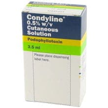Condyline 0,5 % 3,5 ml podofyllotoksiini liuos tuotepakkaus