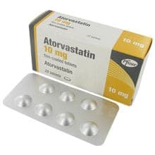 Atorvastatin 10 mg tuotepakkaus ja läpipainopakkaus