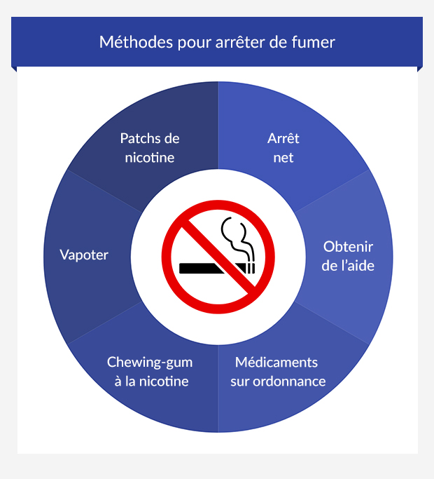Une infographie présentant six méthodes différentes pour arrêter de fumer.