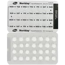 Vue avant et arrière des emballages blisters de pilules Noriday