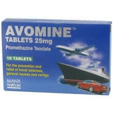 Paquet de 10 comprimés de teoclate d'Avomine 25 mg promethazine