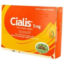 Boks med Cialis 5 mg (Tadalafil), inneholder 28 filmdrasjerte tabletter