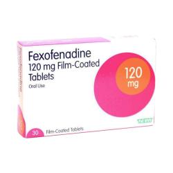 Forsiden av eske med Feksofenadin 120 mg x 30 tabletter