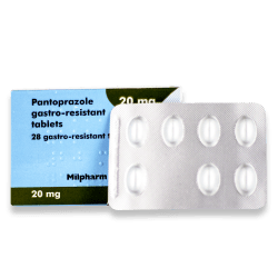 Pakke med 28 Pantoprazole 20 mg gastro-resistente tabletter med en blisterpakke