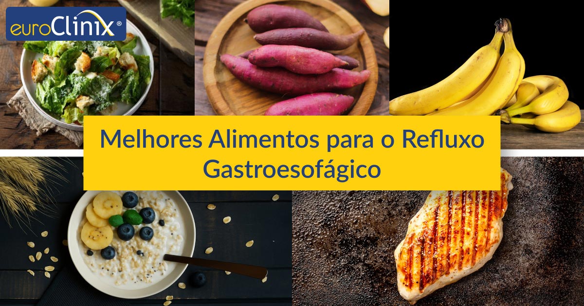 Colagem dos melhores alimentos para o refluxo gastroesofágico
