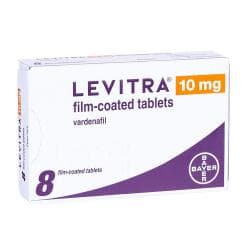 Embalagem de Levitra® 10mg vardenafil 8 comprimidos revestidos por película