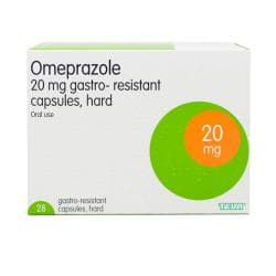 Caixa contém 28 Omeprazole 20mg cápsulas duras gastro-resistentes