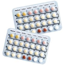 Duas cartelas de Qlaira pílulas contraceptivas