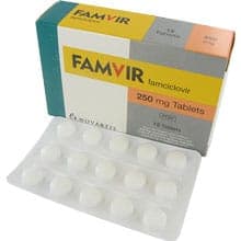 Embalagem de Famvir 250mg Famciclovir 21 comprimidos com embalagem blister