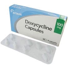 Embalagem de Doxiciclina 100mg contém 8 cápsulas