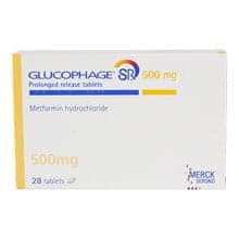 Caixa de comprimidos Glucophage 500 mg
