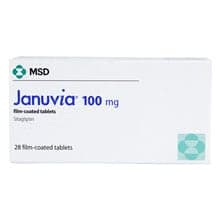 Embalagem Januvia (Sitagliptin) 100 mg, 28 comprimidos revestidos por película