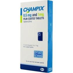 Embalagem de Champix (varenilina) 0.5/1mg, 28 comprimidos revestidos por película