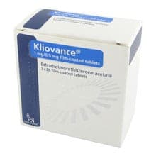 Embalagem de Kliovance 1mg/0.5mg estradiol/norethisterona 84 comprimidos revestidos por película