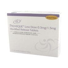 Embalagem Primique (Estrogens/Medroxyprogesterone) Baixa dose, 0.3 mg/1.5 mg, 3x28 comprimidos